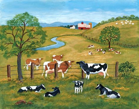 Maude Lewis, Farm Mural, Arte Folk, Americana Art, Farm Paintings, Cabin Art, Barn Painting, Farm Art, Cute Paintings