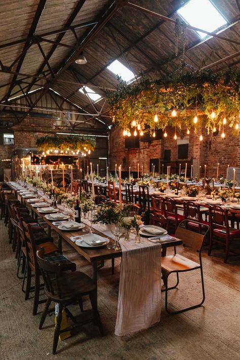 Hanging Floral Decor, Trestle Tables, Halfpenny London, York Uk, Baker Photography, Modern Gown, Field Wedding, London Bride, March Wedding