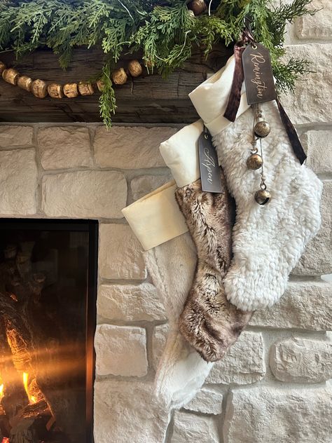 Faux Fur Stockings Christmas, Cabin Xmas Decor, Faux Fur Christmas Stocking, Fur Christmas Stocking, Fur Stockings Christmas, Faux Fur Christmas Decor, Christmas Stockings Aesthetic, Fur Christmas Decor, Xmas Inspiration