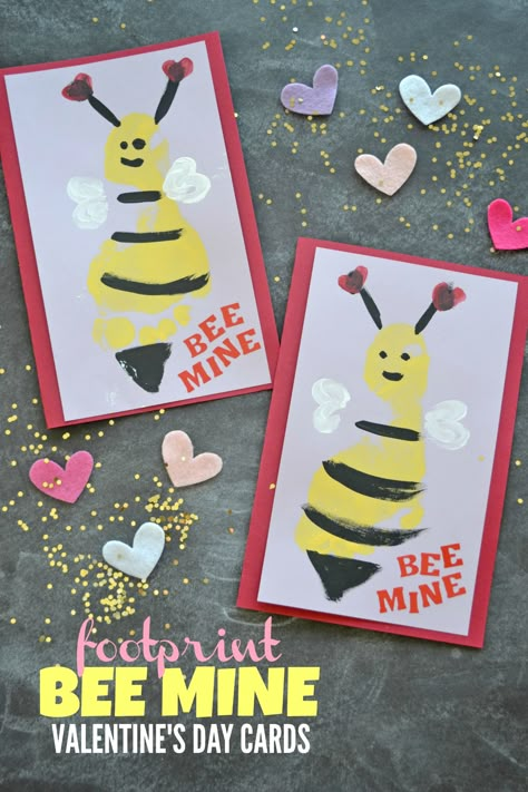 Footprint Bee Mine Valentine's Day Cards | Make and Takes