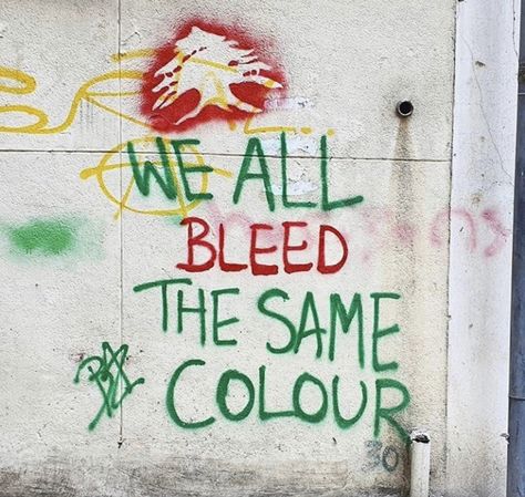 Lebanon Aesthetic, We All Bleed The Same, Lebanon Culture, Lebanon Flag, Street Quotes, Aesthetics Quote, Ball Drawing, Protest Art, Camping Photography