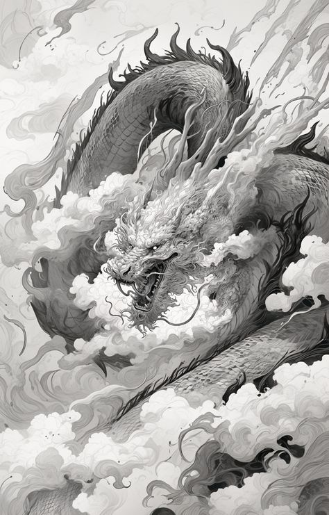 Tigre Y Dragon, Traditional Japanese Dragon, Chinese Dragon Drawing, Dragon Tattoo Drawing, Chinese Dragon Art, Realistic Dragon, Dragon Artwork Fantasy, Asian Dragon, Dragon Sketch