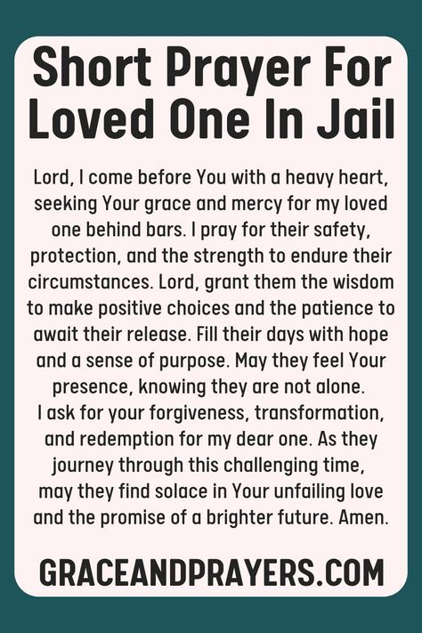 Are you seeking prayers for a loved one in jail? Then we hope you can use these 6 gentle prayers and uplift your friends name to God! Click to read all prayers for a loved one in jail. Husband In Jail Quotes, Prayers For Someone In Jail, Brother In Jail Quotes, Free My Brother From Jail Quotes, Jail Quotes Boyfriend In, Prayers For A Loved One, Son Prayer, Gods Prayers, Prayers For My Boyfriend