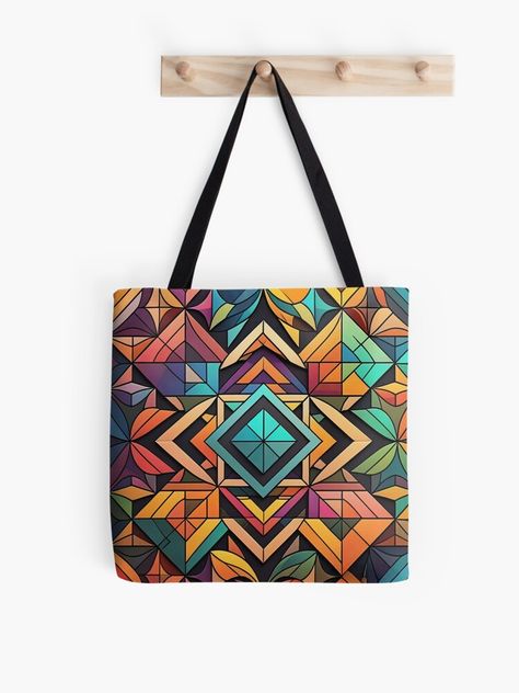 geometric pattern Tote Bag Geomagnetic Pattern, Hand Painted Leather Bag, Painted Leather Bag, Abstract Geometric Pattern, Hand Painted Leather, Painting Leather, Tote Pattern, Tote Bag Pattern, Bag Sale