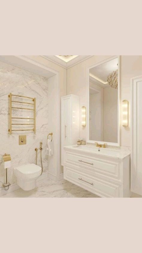 Bathroom Ideas White, Golden Bathroom, White Bathroom Ideas, Bathroom Elegant, White Bathroom, Luxury Bathroom, Bathroom Ideas, Stylish Design, Bathroom Design