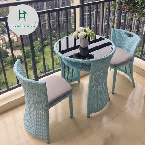 Louis Fashion Garden Sets Outdoor Chairs Balcony Tea Table Rattan - AliExpress Garden Sets, Balcony Table, Balcony Table And Chairs, Balcony Chairs, Apartment Patio, Balcony Furniture, Sofa Set Designs, Rattan Garden Furniture, Outdoor Balcony