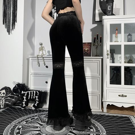 Women's Gothic Pants New Women's Flared Pants Dark Temperament Lace Splicing Slim Hip Hop Dance Trou