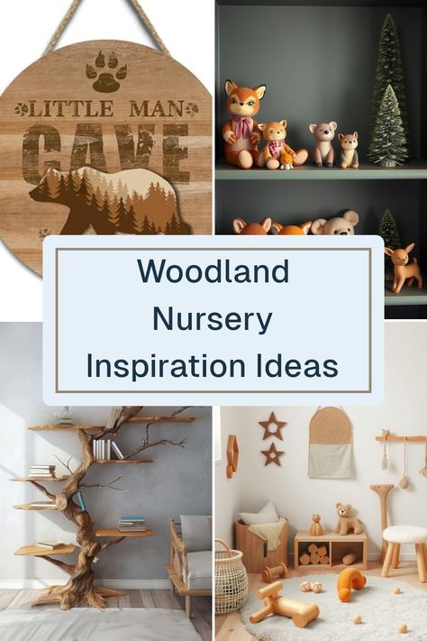 This Pinterest pin showcases four inspiring images of woodland nursery decor. Discover cozy woodland themes, charming animal decorations, and beautiful rustic designs for your baby's nursery. Animal Nursery Ideas, Small Nursery Organization, Nursery Decoration Ideas, Woodsy Nursery, Woodland Nursery Ideas, Rustic Woodland Nursery, Creative Nursery, Woodland Theme Nursery, Woodland Creatures Nursery