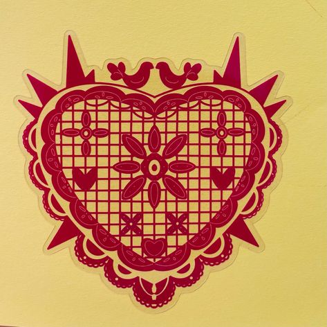 Papel Picado Design, Purepecha Art, Traditional Mexican Pattern, Heart Branding, Sacred Heart Art, Graphic Design Style, Mexican Culture Art, Color Me Mine, Lino Art