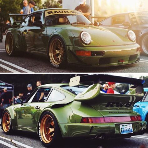 Green RWB w/ very different Gold wheels Green Porsche Gt3 Rs, Green Porsche Gt3, Bmw Green, Green Porsche, Porsche Gt3 Rs, Bronze Wheels, Gold Wheels, British Racing Green, Porsche Gt3