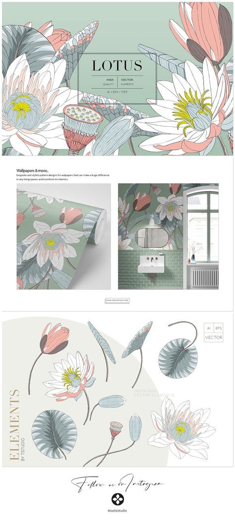 Spring Texture, Lotus Artwork, Lotus Vector, Wallpaper Background Design, Chinoiserie Pattern, Fashion Vector, Summer Illustration, Aomori, Lotus Design