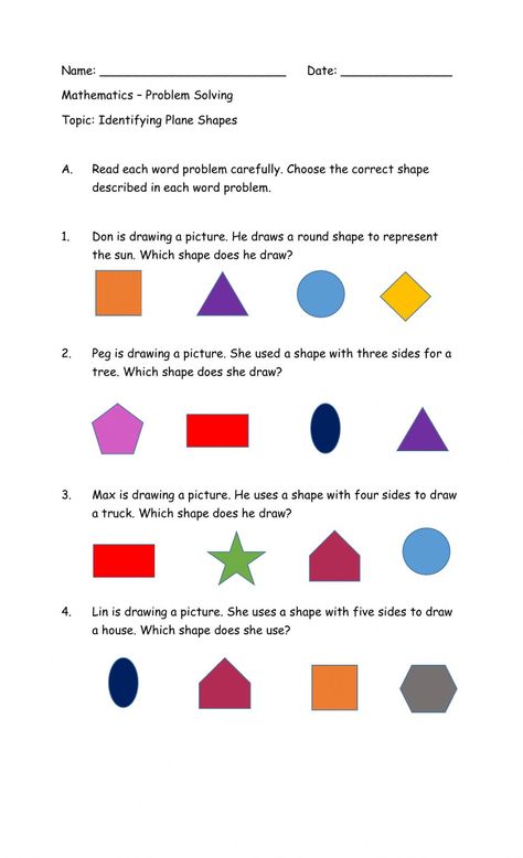 Plane Shapes, Plane Figures, Multiplication Word Problems, One Step Equations, Scientific Notation, First Grade Worksheets, Shape Pictures, Shapes Worksheets, Printable Preschool Worksheets