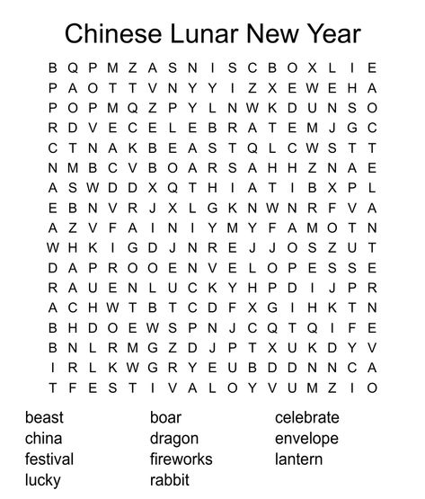 Chinese Lunar New Year Word Search New Year Word Search, Easy Word Search, New Year Words, Chinese Lunar New Year, Word Search Games, Happy Lunar New Year, Reading Comprehension Skills, New Puzzle, Words To Use