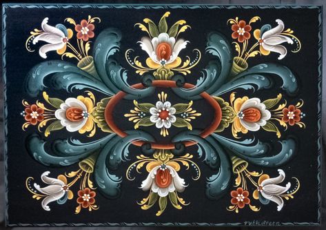 The Story of Norwegian Rosemaling Rogaland Rosemaling, Folklore Design, Norwegian Furniture, Jo Sonja, Rosemaling Pattern, Norwegian Rosemaling, Arte Folk, Tole Painting Patterns, Folk Art Flowers