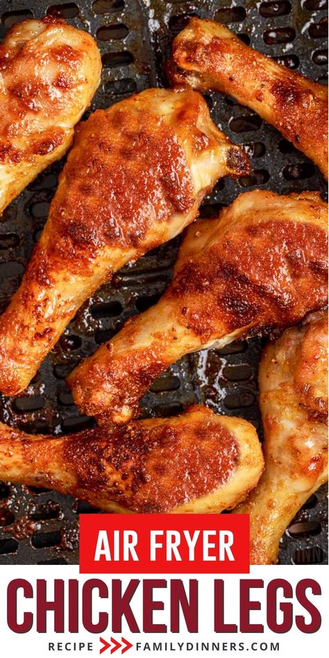 This air fryer chicken legs recipe is an easy recipe for busy weeknights. It only uses simple ingredients and the best part, it only needs 5 minutes of prep time. Even though it is a simple recipe, it cooks to perfection in the air fryer. Extra crispy chicken skin on the outside, with tender and juicy meat on the inside. This is one of the best chicken recipes you will ever eat and the whole family will love it. Air Fryer Chicken Leg Recipe, Chicken Legs Recipes, Garlic Lime Chicken, Roasted Chicken Legs, Bbq Chicken Legs, Fried Chicken Legs, Chicken Leg Recipes, Air Fried Chicken, Air Fryer Recipes Chicken