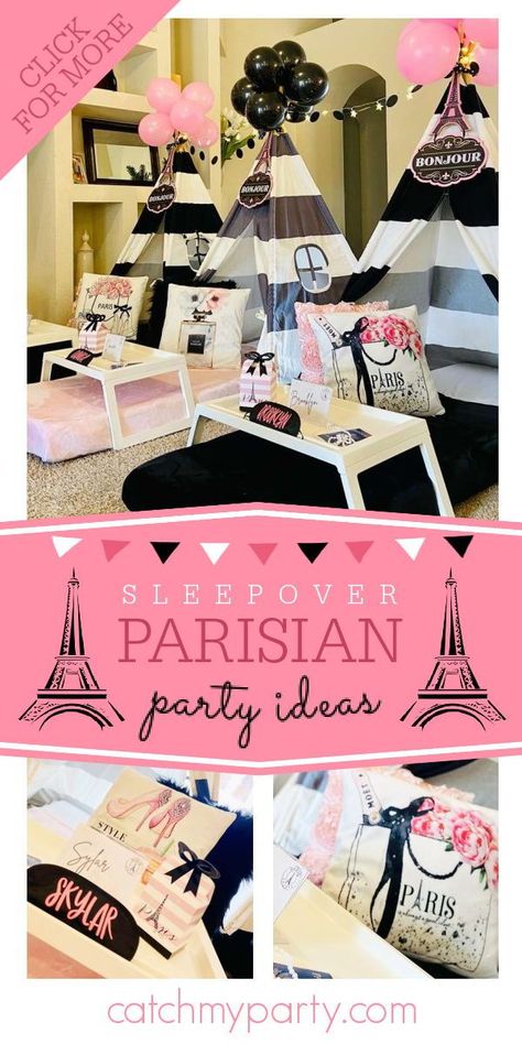 Birthday Paris Theme, Sweet 16 Sleepover, Activities For Birthday Parties, Dessert Tables Birthday, Teen Birthday Party Ideas, Different Party Themes, Activities For Birthday, Parisian Birthday Party, Adult Slumber Party