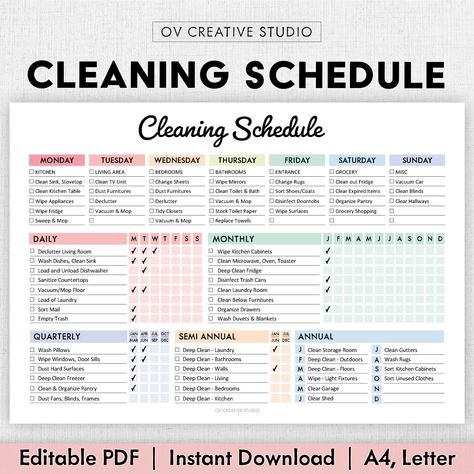 Home cleaning schedule printable