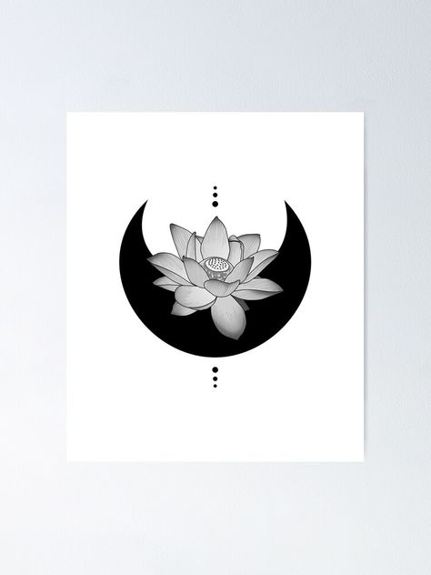 "Black Moon with Lotus Flower, Spiritual Yoga Tattoo" Poster by Koalaslifestyle | Redbubble Black White Tattoo Ideas, Black Ink Tattoo Cover Up, Small Cover Up Tattoos For Women Wrist, All Black Tattoos Cover Up, Cover Up Flowers Tattoo, Flower Cover Up Tattoo Arm, Tattoo Designs For Cover Up, Cover Up For Small Tattoos, Black Moon Tattoo Design