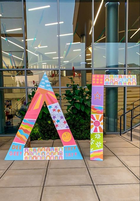 Sorority Lawn Letters, Aoii Paintings, Sorority Yard Letters, Painted Sorority Letters, Giant Sorority Letters Painted, Adpi Letters Painted, Aoii Letters, Greek Letters Painted, Sorority Letters Painted