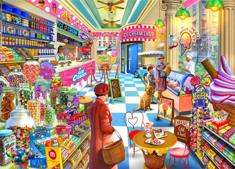 🍦 Indulge in nostalgia with our Cream and Ice Puzzle! Featuring a vintage ice cream and candy store scene, complete with colorful candy jars and freezers filled with delicious flavors. It's a sweet treat for any puzzle enthusiast! 🍬✨ #IceCreamShop #VintageCharm #PuzzleFun #JigsawPuzzles #thepuzzlecenter Ice Cream Store, 3d Wood Puzzles, Ice Cream Day, Loud House Characters, Colorful Images, Vintage Ice Cream, Watercolor Elephant, Unique Puzzles, Freezers