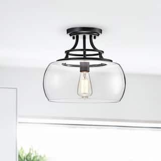 Luna Antique Black Clear Glass Semi Flush Mount Chandelier Bronze Flush Mount Ceiling Light, Laundry Room Light Fixture Ideas, Home Depot Lighting, Kitchen Lights Ceiling, Natural Cottage, Semi-flush Mount Lights, Semi Flush Mount Chandelier, Glass Light Fixtures, Floor Renovation