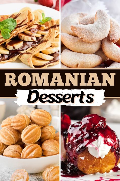 These traditional Romanian desserts are sweet, delicious, and full of so much history. From layer cakes to dumplings to pastries, bring a taste of Romania to your kitchen with these easy recipes. Easy Romanian Desserts, European Desserts Traditional, Romanian Food Desserts, Romani Food Recipes, Romanian Christmas Desserts, Romanian Food Recipes Traditional, Romanian Cake Recipes, Eastern European Recipes Desserts, Romanian Recipes Traditional