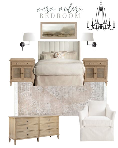 King Bedroom Furniture Ideas, Boho Farmhouse Bedroom Furniture, California Casual Decor Master Bedrooms, Modern Farmhouse Bedroom Master Suite Furniture, Bedroom Room Furniture, Modern Bedroom Beds & Frames, Bedrooms With Beige Headboard, Simple Modern Farmhouse Bedroom, Modern Country Farmhouse Bedroom