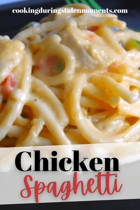 Chicken Spaghetti Without Canned Soup, Best Chicken Spaghetti Recipe, Can Chicken Recipes, Chicken Spaghetti Recipes, Stolen Moments, Meal Prep Plans, Simple Meals, Spaghetti Noodles, Chicken Spaghetti