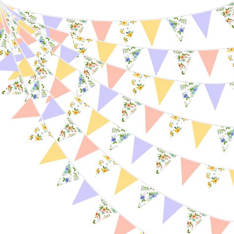 PRICES MAY VARY. Package Including:1 pack fabric bunting banner garland in purple pink yellow and flowers printed, with 36pcs flags in 10M/32.8Feet. Flag Size: 5.5in width x 7in height Material: Longlife-Hand-made purple pink yellow pennant banner made of strong weatherproof cotton. Washable and reusable for many times, soft and comfortable touch Easy Using: The pink purple party banners are very easy to hang and decorate both inside and outside, like home, wall, bedroom, dining room, ceiling, f Pink Purple Party, Carnival Party Decorations, Triangle Flag, Spring Party Decorations, Pennant Garland, Pink Party Decorations, Decor Birthday Party, Printed Flowers, Baby Shower Tea