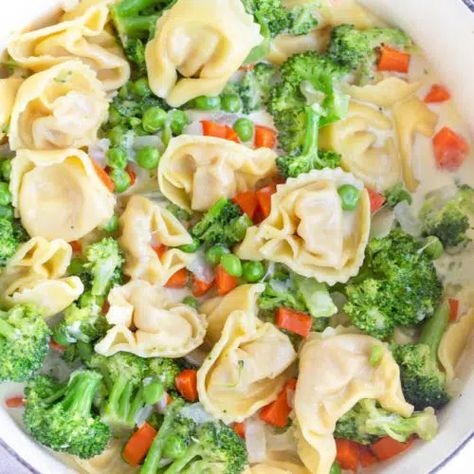 One Pot Tortellini Primavera | Greens & Chocolate Brocolli Tortellini Recipes, Tortellini And Vegetables, Tortellini Primavera, One Pot Tortellini, Rana Pasta, Big Mac Sliders, Blue Cheese Stuffed Olives, Vegetarian Pasta Dishes, Pasta Primavera Recipe