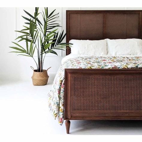 Rafferty Rich Rattan Low Footboard Bed | FBC Painted Rattan, Footboard Bed, French Style Bedroom Furniture, Wood And Upholstered Bed, French Beds, Rattan Bed Frame, French Style Bed, French Style Bedroom, Contemporary French