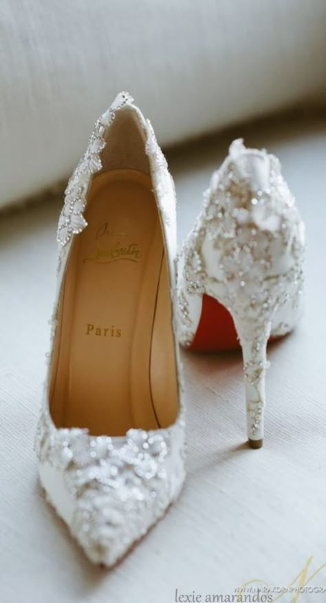 Louboutin Wedding, White Wedding Shoes, Wedding Heels, Prom Shoes, Silver Heels, Red Bottoms, Crazy Shoes, Wedding Dreams, My Dream Wedding