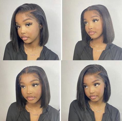 Short Flat Ironed Natural Hair Half Up Half Down, Shirt Straight Hairstyles, Cute Hairstyles For Short Hair Black Ppl, Short Straight Hairstyles Black Women, Short Wig Styles, Frontal Wig Hairstyles, Short Pattern, Pelo Afro, Short Straight Hair