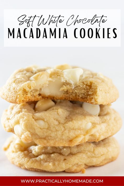 These easy to make, super soft and delicious White Chocolate Macadamia Cookies start with melted butter which means you don't need a mixer. This fabulous cookie comes together by hand with simple to find ingredients that taste incredible together. Add a bit of shredded coconut for an even better tropical flavor. Macadamia Nut Cookies Recipe, White Chocolate Macadamia Cookies, White Chocolate Macadamia Nut Cookies, Macadamia Cookies, Chocolate Pieces, Macadamia Nut Cookies, Nut Cookies, Popular Cookies, White Chocolate Chip