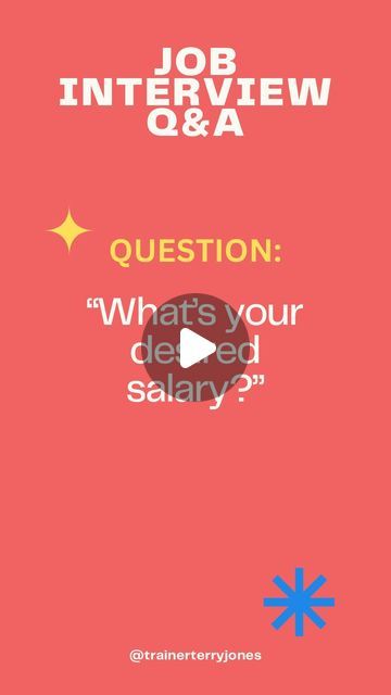 Terry Jones  | Certified Career Coach | CMCS, CACC on Instagram: "Job Interview Question- Salary - Navigating the “What is your desired salary?” question can be a pivotal moment in an interview. Here’s how to approach it with finesse:

- Acknowledge the question: Recognize the importance of discussing salary but pivot gracefully.
 
- Express enthusiasm for the role: Show that your primary interest is in the role itself and understanding its full scope.
 
- Seek clarity on responsibilities: Indicate that a comprehensive understanding of the position’s responsibilities will inform your salary expectations.
 
- Request the employer’s range first: Politely ask for the company’s compensation range for the role, which demonstrates your negotiation skills and ensures you don’t undersell yourself. Strength Weakness Interview, Weaknesses For Interview, Terry Jones, Negotiation Skills, Job Interview Questions, Job Interviews, Job Interview Tips, Interview Tips, Career Coach