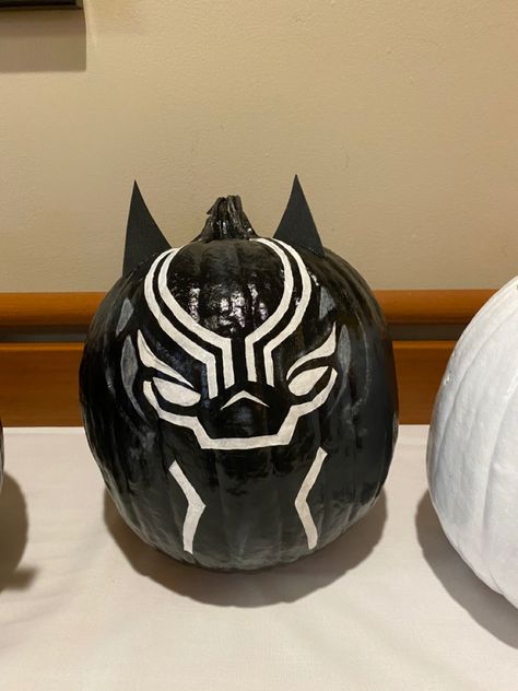 Black Panther Pumpkin, Black Pumpkin Painting Ideas, Black Panther Superhero, Alphabet Code, Halloween Spooktacular, Black Pumpkin, Treat Ideas, Pumpkin Ideas, Pumpkin Painting