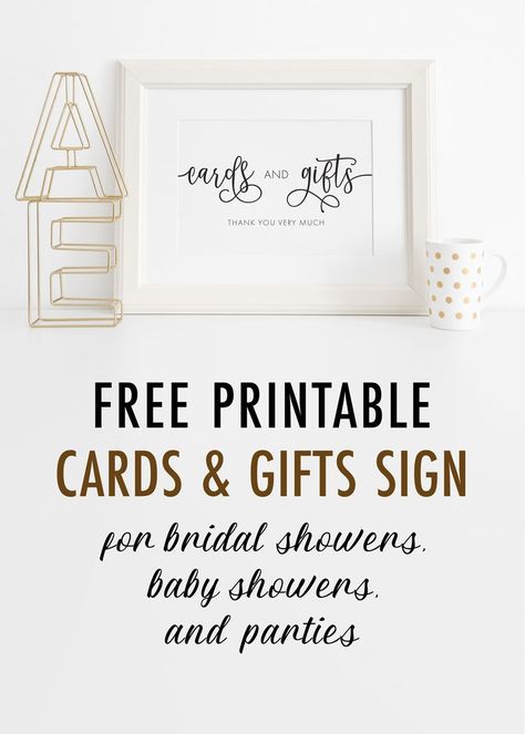 Cards and Gifts Free Printable Sign for bridal showers, baby showers, and parties. Gift Table Printable Free, Bridal Shower Gift List Printable Free, Free Printable Bridal Shower Signs, Bridal Shower Favor Sign, Gift Table Sign Baby Shower, Not Opening Gifts At Baby Shower Sign, Bridal Shower Gift List, Cards And Gifts Sign Free Printable, Gift Table Sign Baby Shower Printable