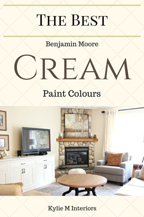 The best Benjamin Moore cream paint colours for a room. Including Gentle Cream, Muslin and Navajo White by Kylie M Interiors Soft Cream Paint Colors, Rich Cream Benjamin Moore, Warm Cream Paint Colors, Benjamin Moore Cream, Benjamin Moore Natural Cream, Kylie M Interiors, Interior Paint Colors For Living Room, Cream Paint Colors, Behr Ultra