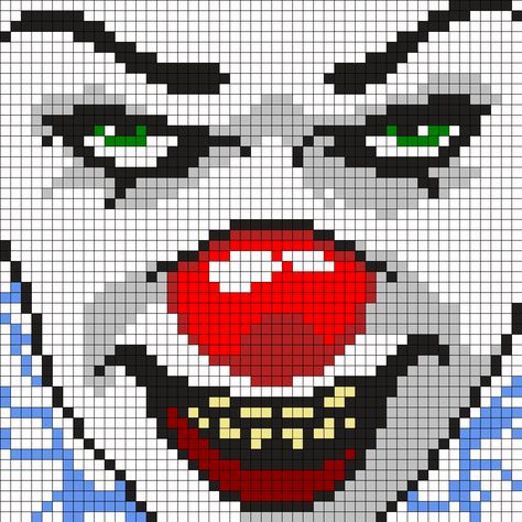 Pennywise The Clown From It Square Perler Bead Pattern / Bead Sprite Clown From It, Image Pixel Art, Pennywise The Clown, Diamond Dotz, Pixel Art Templates, Pixel Crochet, Kandi Patterns, Pattern Quotes, Bead Sprite