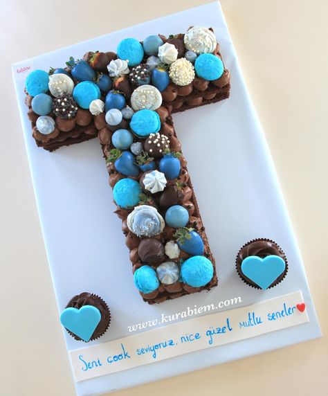 Men birthday cake, birthday cake, masculine cake , alphabet cake , letter cake , blue cake Birthday Cake Letter, Monogram Cakes Birthday, Birthday Cake Messages, Cake Letters, Masculine Cake, T Cake, Ombre Cakes, Cake Designs For Boy, Alphabet Cake