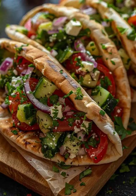 Greek Salad Pita Pockets Pita Pizza Pockets, Pita Bread Stuffing Ideas, Pitta Lunch Ideas, Pita Meal Ideas, Greek Pita Recipe, Mediterranean Pita Pockets, Greek Pita Pockets, Pitta Meals, Pita Pocket Recipes Lunches