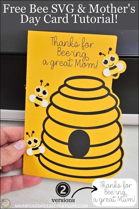 Free Mother's Day Card SVG, Bee SVG Free, Mother's Day Card, Cricut Tutorial, Cricut Card Tutorial, How to use a Cricut pen, How to make a card with Cricut, Paper crafts, Card SVG free, Bee themed  crafts, DIY Bee crafts, Mother's Day gift, vinyl project, Cricut Crafts, bee quote, Free SVG for Mother's Day, Mother's Day crafts Free Mothers Day Cards, Paper Birthday Cards, Diy Recycled Projects, Fall Greeting Cards, Bee Svg, Teacher Board, Cricut Images, Mothers Day Crafts For Kids, Bee Cards