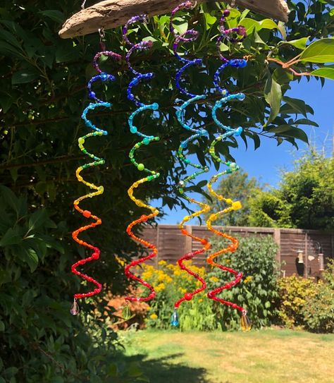 Chakra Rainbow Colour Beaded Wind Chime Spirals and - Etsy UK Rainbow Colour, Diy Wind Chimes, Crystal Suncatchers, Lisa Frank, Gifts For An Artist, Wind Chime, Beads And Wire, Sun Catcher, Hand Designs