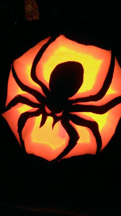 Spider Pumpkins Carvings, Pumpkin Carving Ideas Using 2 Pumpkins, Bat Signal Pumpkin Carving, Easy Spider Pumpkin Carving, Spider Pumpkin Ideas, Pumpkin Carving Ideas Spider Web, Pumpkin Carving Spider Web, Horizontal Pumpkin Carving Ideas, Spider Carved Pumpkin