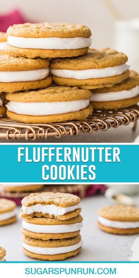 Fluffernutter Cookies, Cookies Sandwich, Marshmallow Filling, Peanut Butter Sandwich Cookies, Cookie Sandwich Recipes, Oatmeal Cream Pies, Peanut Butter Marshmallow, Chewy Peanut Butter Cookies, Peanut Butter Sandwich