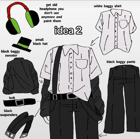 Clothes Idea For Drawing, Fnaf Music Man, Fnaf Cosplay Ideas, Fnaf Inspired Outfits, Fnaf Outfit Ideas, Fnaf Clothes, Fnaf Outfits, Fnaf Costumes, Fnaf Cosplays