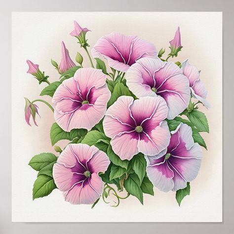 Pink Petunias Flower Art Print Poster Petunia Flower Painting, Pink Petunias, Petunia Flower, Flower Art Print, Floral Collection, Flower Prints Art, Art Print Poster, Petunias, Print Poster