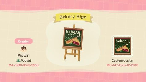 Animal Crossing Bakery, Acnh Custom Designs, Cute Bakery, Bakery Sign, Crossing Sign, Animal Crossing Wild World, Acnh Inspo, New Animal Crossing, Flag Art