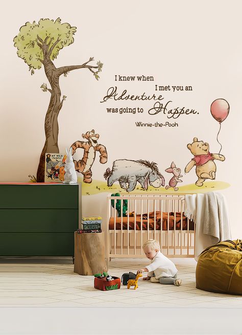 -Winnie the Pooh wall decal size , 60 height inches x 73 width inches. -We do accept custom different sizes to fit your wall. -The Wall Must Be FLAT, DRY, CLEAN, and Free of Dust. It is not suitable for the textured walls. -Easy to apply, just peel and stick. You can easily re-position if needed. -Cut from premium self-adhesive decal material specifically designed for home décor. -Matte finish. -We strongly recommend applying the decals 3 weeks after painting. Peel and stick wall decal material   may not stick to textured, newly painted, painted with acrylic paint wall. -Printed with Eco-solvent inks. -Safe for wall- Odorless, Water-based Latex Inks, Non-toxic, no odour. -Removable without residue remaining on the surface. Sticker Wallpaper, Winnie The Pooh Eeyore, Pooh Nursery, Winnie The Pooh Nursery, Nursery Wall Murals, Disney Nursery, Baby Room Inspiration, Bear Nursery, Nursery Room Inspiration