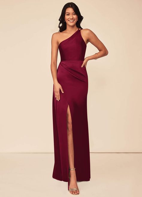 Burgundy Azazie Maron Stretch Satin Dress Bridesmaid Dresses | Azazie Maroon Wedding Guest Dress, Maroon Bridesmaid Dresses Burgundy, Burgandy Bridesmaids Dresses, Burgandy Bridesmaids Dress, Satin Dress Bridesmaid, Engagement Party Guest, Bridesmaid Dresses Burgundy, Burgundy Satin Dress, Maroon Bridesmaid